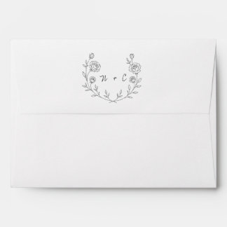 Minimalist Black and White Rose Line Art Envelope