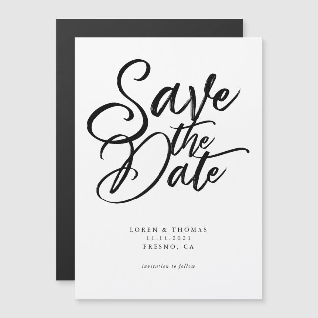 Minimalist Black and White Save the Date Magnetic Invitation (Front/Back)
