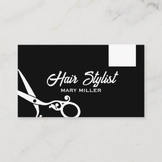 Minimalist Black and White Scissors Hair Stylist Business Card