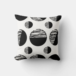 Minimalist black and white scriblled dot pattern throw pillow