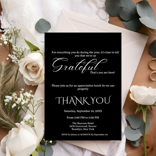 Minimalist black and white script appreciation  invitation (Creator Uploaded)