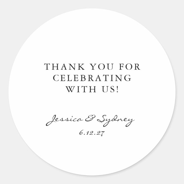 Minimalist Black and White Script Custom Thank You Classic Round Sticker (Front)