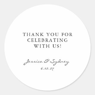 Minimalist Black and White Script Custom Thank You Classic Round Sticker