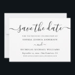 Minimalist Black and White Script | Elegant Photo Save The Date<br><div class="desc">Announce your wedding with this elegant black and white save the date card featuring modern script typography on the front and a personal photo on the back. The clean minimalist design highlights your names, wedding date, location, and website, while the reverse side gives you space to showcase your favourite engagement...</div>