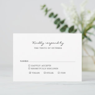 Minimalist Black and White Script Meal Choice RSVP Card