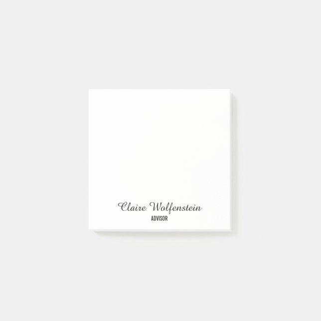 Minimalist Black and White Script Personalized Post-it Notes (Front)