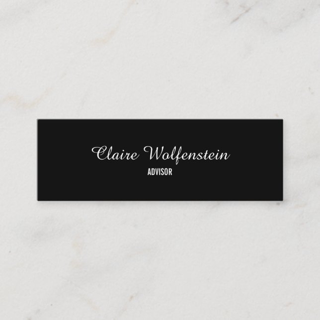 Minimalist Black and White Script Professional Mini Business Card (Front)