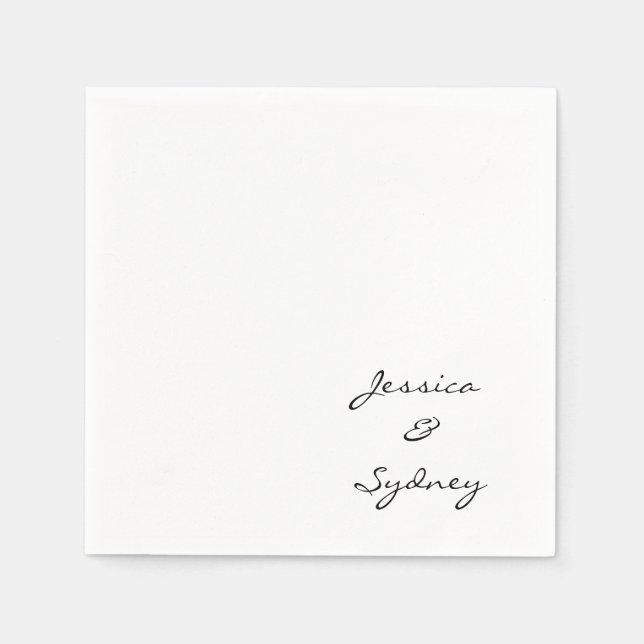 Minimalist Black and White Script Wedding Custom  Napkin (Front)