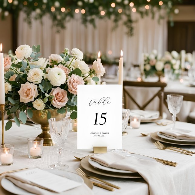 Minimalist Black and White Script Wedding Table Number (Creator Uploaded)