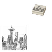 Minimalist Black and White Seattle Skyline Rubber Stamp (Stamped)
