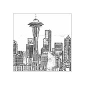 Minimalist Black and White Seattle Skyline Rubber Stamp (Imprint)