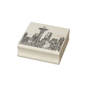 Minimalist Black and White Seattle Skyline Rubber Stamp