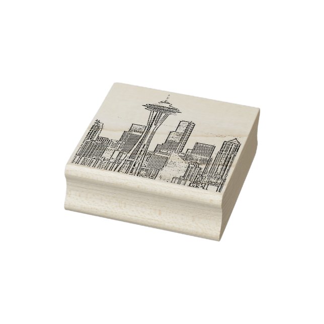 Minimalist Black and White Seattle Skyline Rubber Stamp (Stamp)