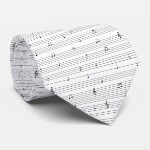 Minimalist Black and White Sheet Music Staves Tie