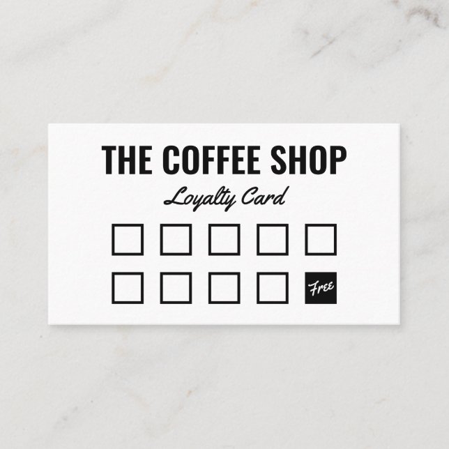 Minimalist black and white simple bold coffee shop loyalty card (Front)