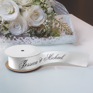 Minimalist Black and White Simple Calligraphy Satin Ribbon