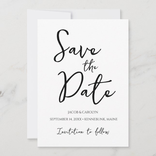 Minimalist Black and White Simple Save the Date Invitation (Front)