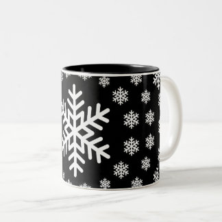 Minimalist Black and White Snowflakes Mandala Two-Tone Coffee Mug