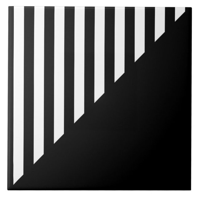 Minimalist Black and White Split Geometric Stripe Tile (Front)