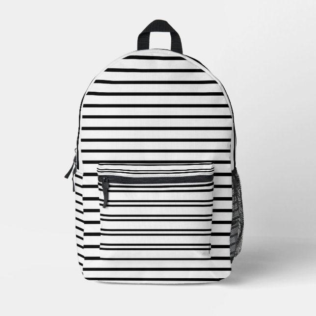 Minimalist Black and White Striped  Printed Backpack (Front)