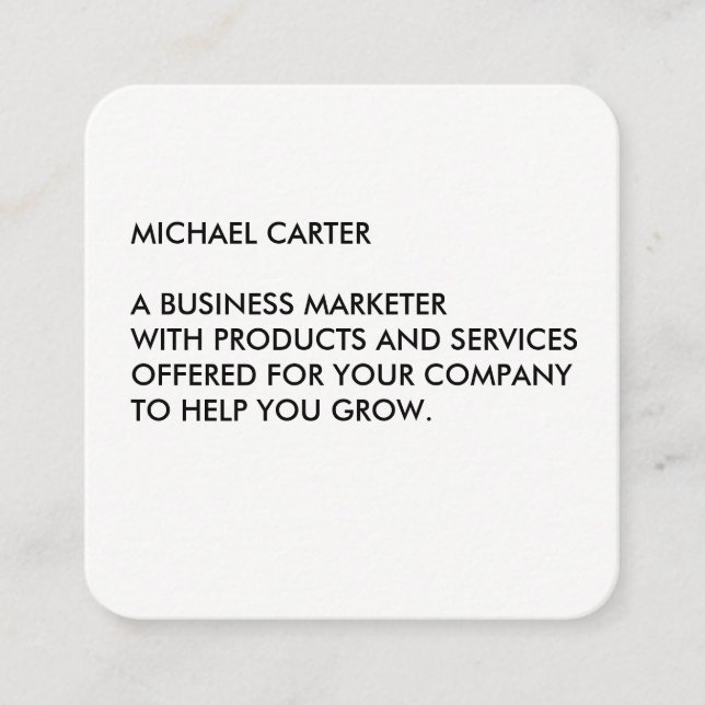 Minimalist Black and White Text Square Business Card (Front)