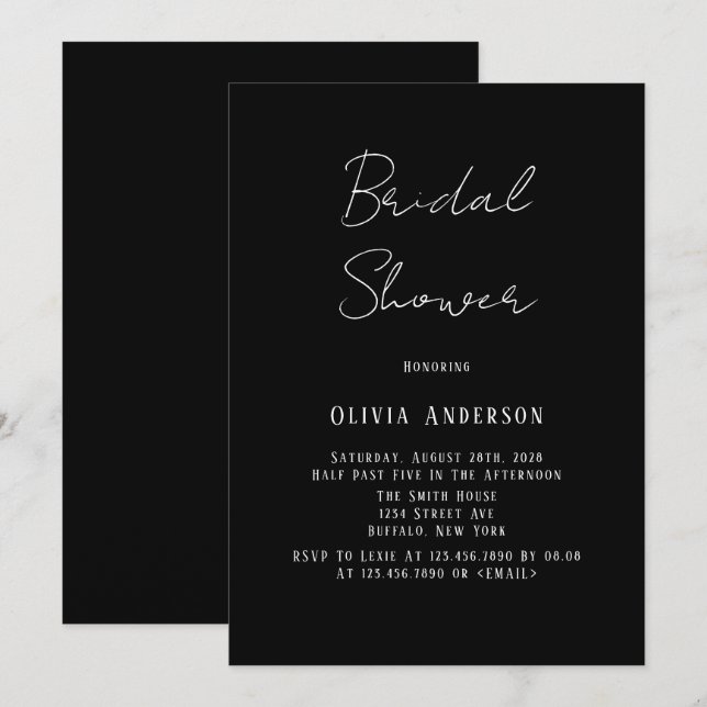 Minimalist Black and White Tie Bridal Shower Invit Invitation (Front/Back)