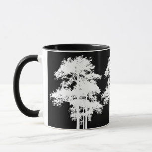 Minimalist black and white tree silhouettes mug