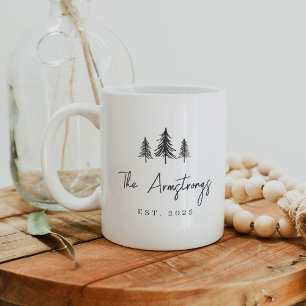 Minimalist Black and White Trees Personalized Coffee Mug