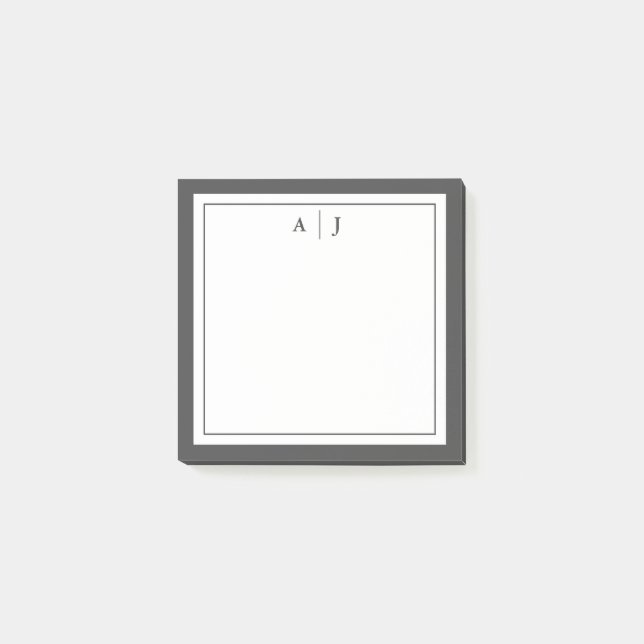 Minimalist Black and White Two Border Monogram Post-it Notes (Front)
