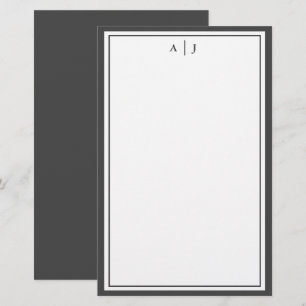Minimalist Black and White Two Border Monogram Stationery