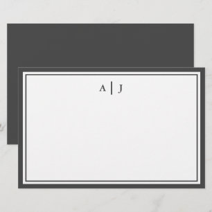 Minimalist Black and White Two Border Monogram Stationery