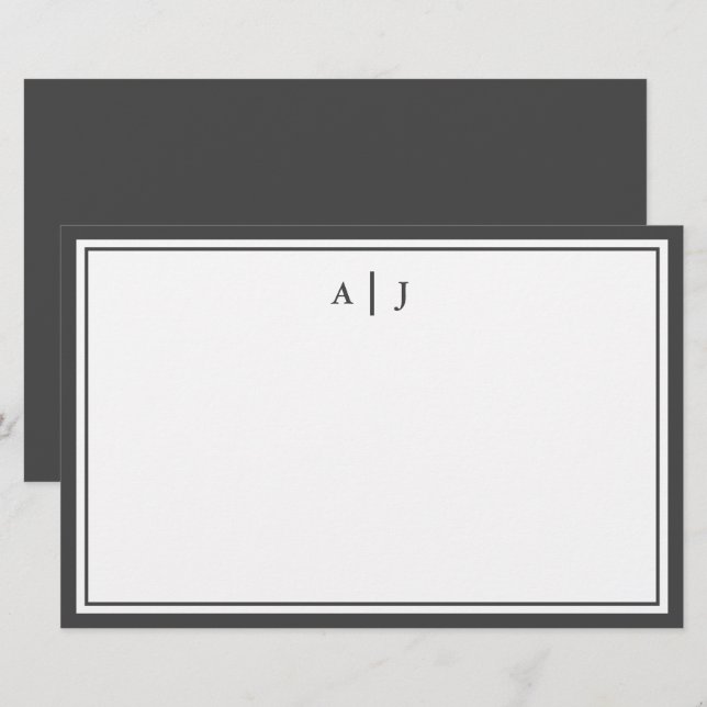 Minimalist Black and White Two Border Monogram Stationery (Front/Back)