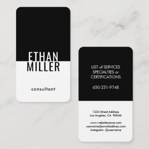 Minimalist Black and White Unique Modern Vertical Business Card