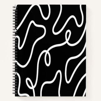 Minimalist Black and White Wavy Line Art Notebook