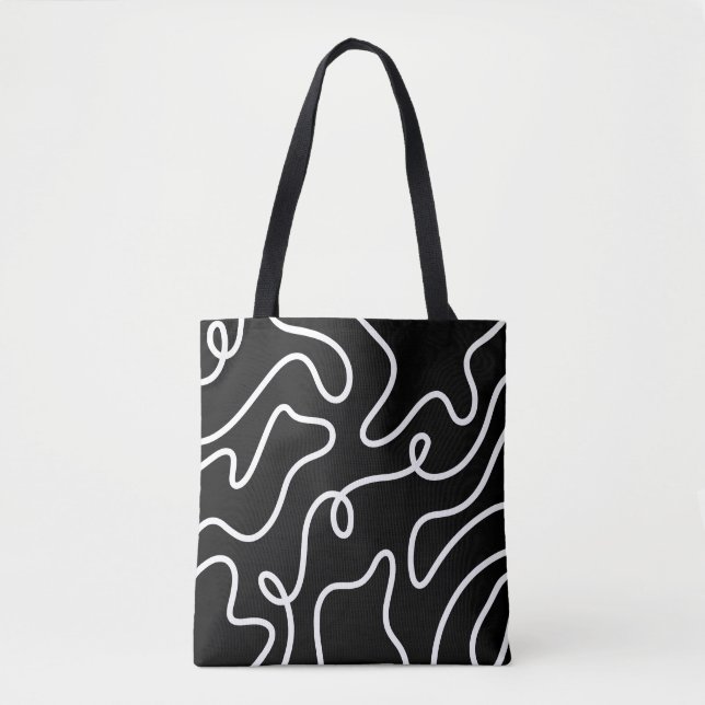 Minimalist Black and White Wavy Line Art  Tote Bag (Front)