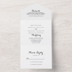 Minimalist Black and White Wedding    All In One Invitation