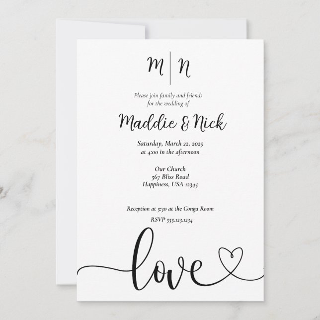 Minimalist Black and White Wedding Invitation (Front)