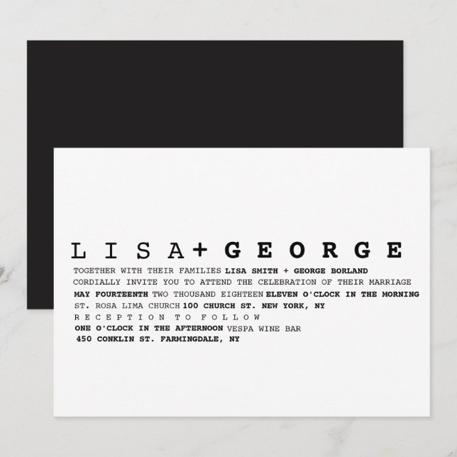 Minimalist Black and White Wedding Invitation (Front/Back)
