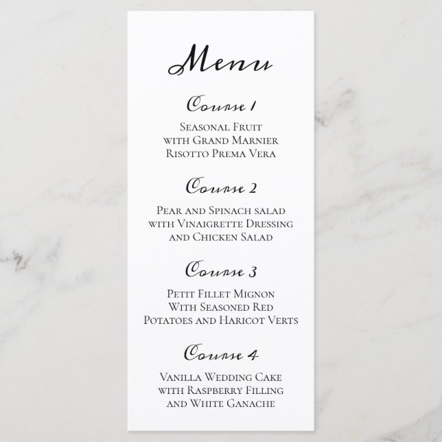 Minimalist Black and White Wedding menu (Front)