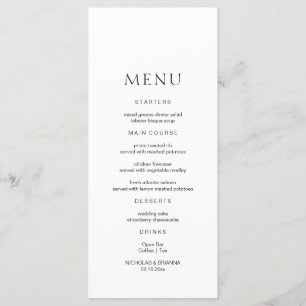 Minimalist Black and White Wedding  Menu