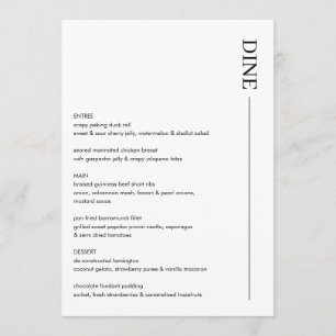 Minimalist Black and White Wedding Menu 5x7 Modern