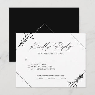 Minimalist Black and White Wedding Menu Choice RSV
