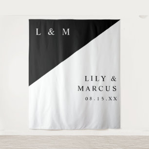 Minimalist Black And White Wedding Photo Backdrop Tapestry