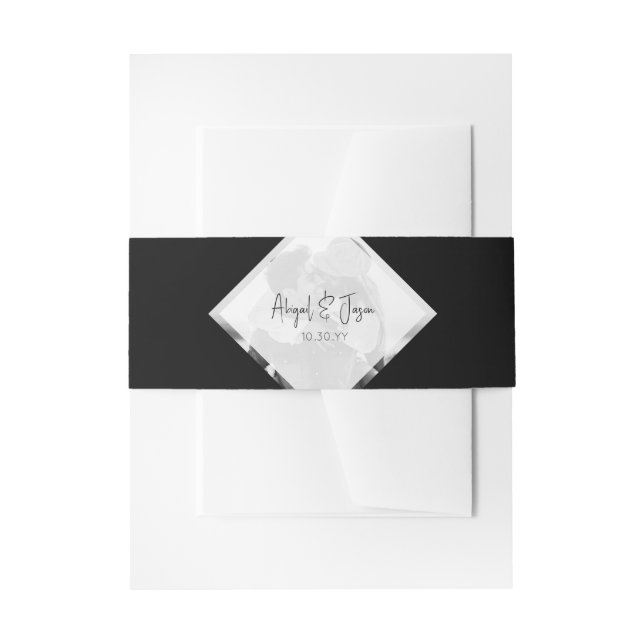 Minimalist Black and White Wedding Photo Invitation Belly Band (Front Example)