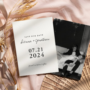 Minimalist Black and White Wedding Photo Save The Date