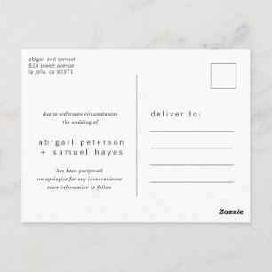 Minimalist Black and White Wedding Postponement Postcard