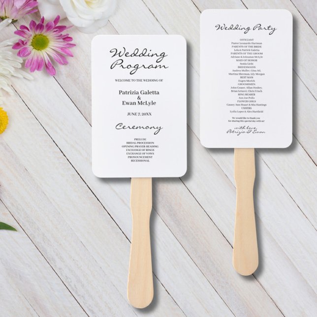 Minimalist Black and White Wedding program Hand Fan (Creator Uploaded)