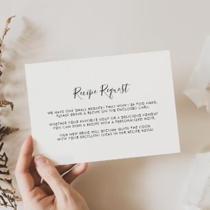 Minimalist Black and White Wedding Recipe Request Enclosure Card