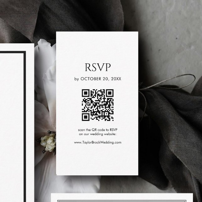 Minimalist Black and White Wedding RSVP QR Code Enclosure Card (Creator Uploaded)