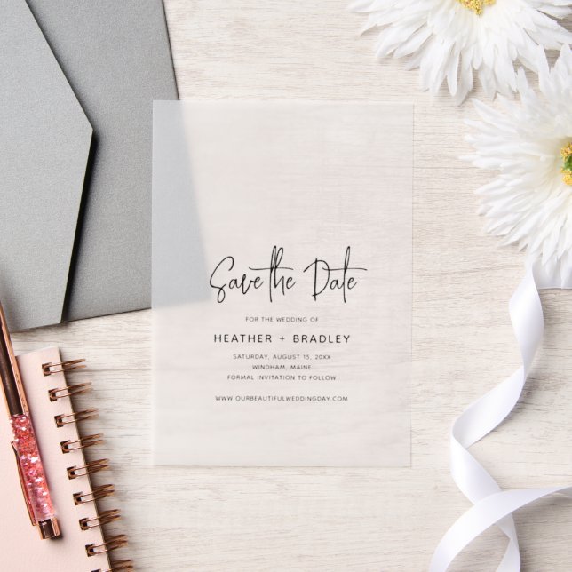 Minimalist Black and White Wedding Save the Date Vellum Invitations (Wedding)